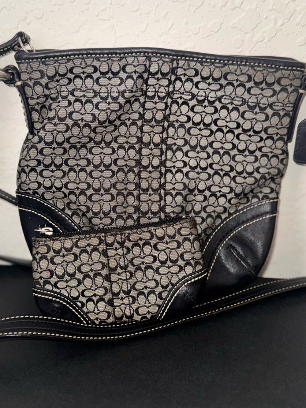 Y2K Coach Black and gray Signature micro CC soho Crossbody with pouch bundle